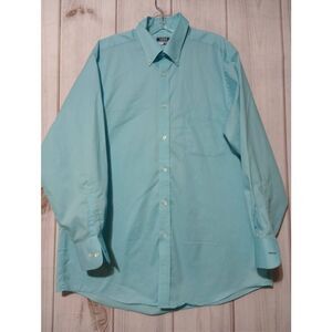 Izod Shirt Men's 16.5 Turquoise Button Front Long Sleeve Quick Dry Regular Fit L